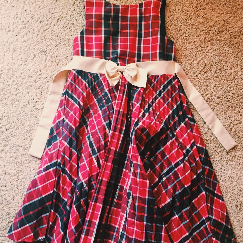 Ashley Ann Plaid Dress with Gold Ribbon Tie